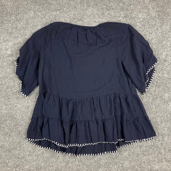 LOFT Blouse Womens XS Navy Peplum Ruffle Short Sleeve Casual Top - Picture 6 of 7